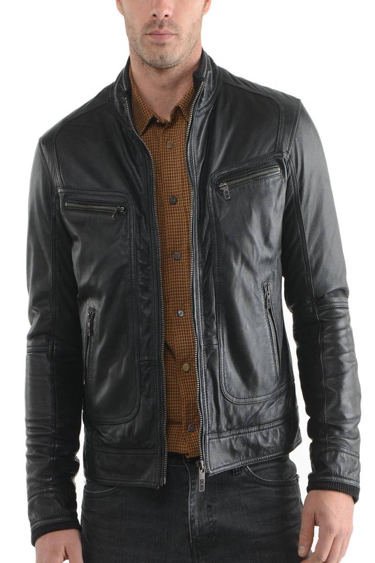 Men's genuine lambskin leather jacket leather stand collar men's slim fit leather jacket-cl-m232