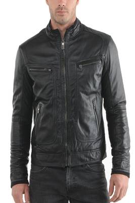 men's genuine lambskin leather jacket stand up collar style 3