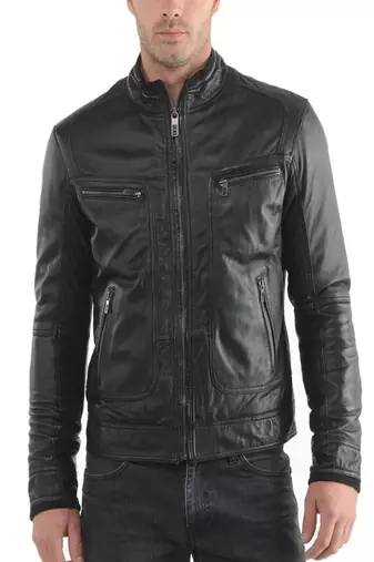 men's genuine lambskin leather jacket stand up collar style