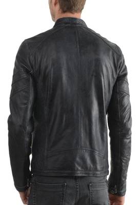 men's genuine lambskin leather biker jacket classic zip up style 2