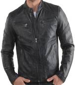 men's genuine lambskin leather biker jacket classic zip up style