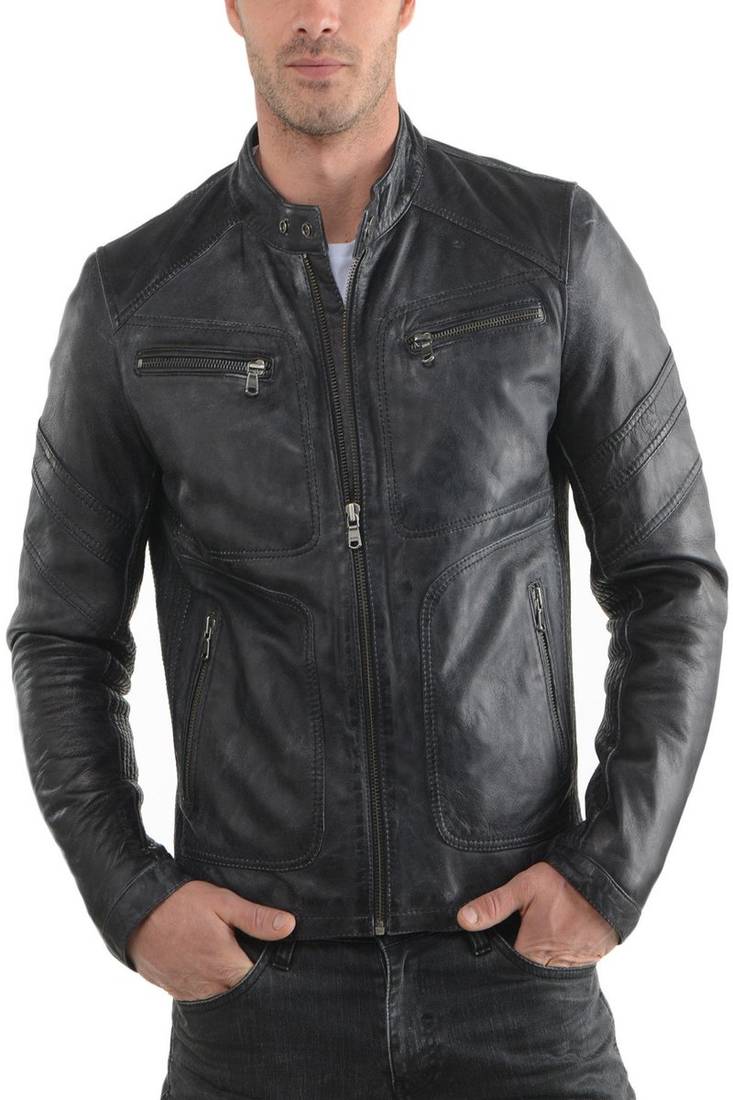 Men's genuine lambskin leather jacket leather moto men's slim fit leather jacket-cl-m233