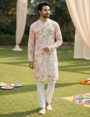Multi cotton digital print premium designer festive wear kurta trouser set 4