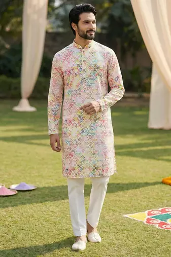 Multi cotton digital print premium designer festive wear kurta trouser set