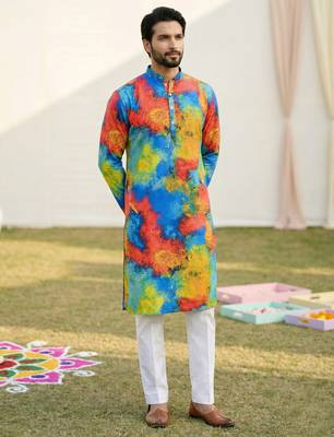Multi cotton digital print premium designer festive wear kurta trouser set 3