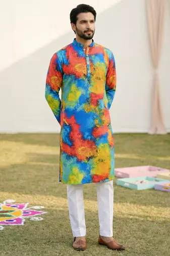 Multi cotton digital print premium designer festive wear kurta trouser set