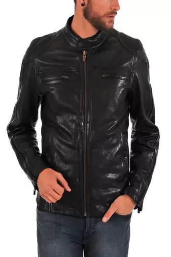 men's genuine lambskin leather biker jacket classic zip up style premium