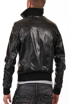men's genuine lambskin leather bomber jacket ribbed cuffs and waist 2