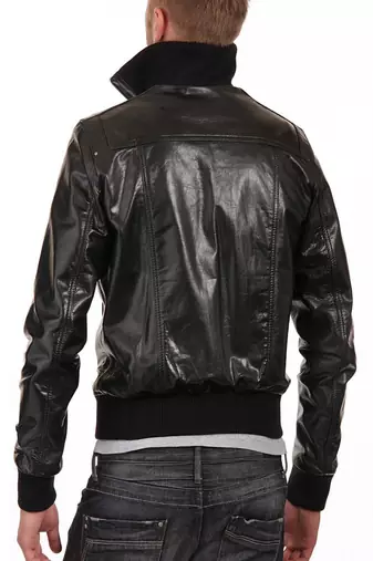 men's genuine lambskin leather bomber jacket ribbed cuffs and waist