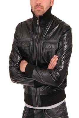 men's genuine lambskin leather bomber jacket ribbed cuffs and waist 1