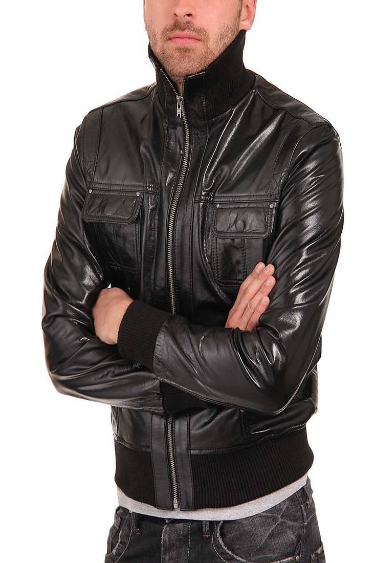 Men's genuine lambskin leather jacket leather bomber style  men's leather jacket-cl-m235