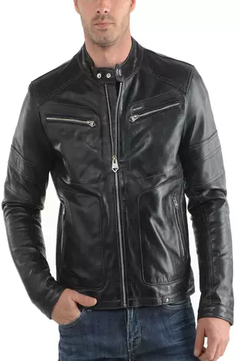 men's genuine lambskin leather biker jacket classic zip up style exclusive