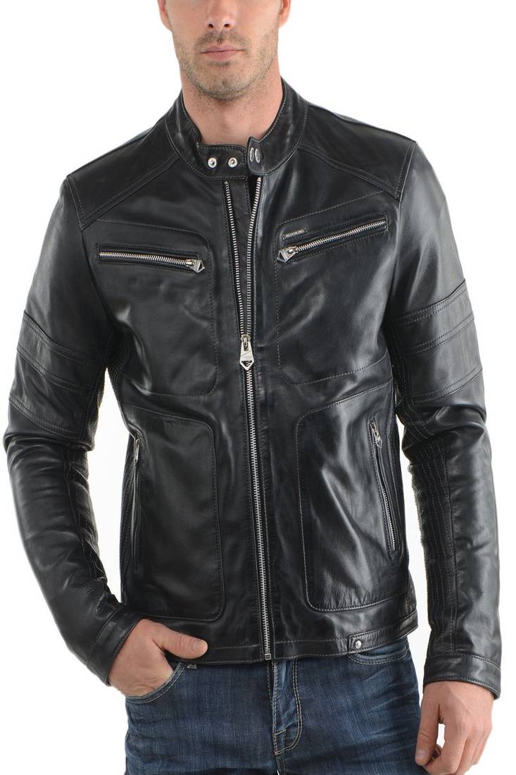 Men's genuine lambskin leather jacket leather moto men's slim fit leather jacket-cl-m236