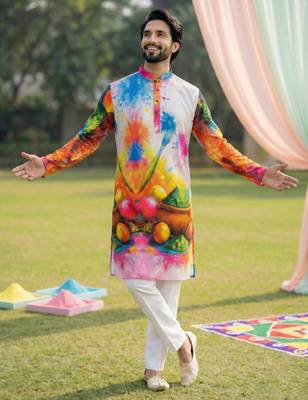Multi cotton digital print premium designer festive wear kurta trouser set 4