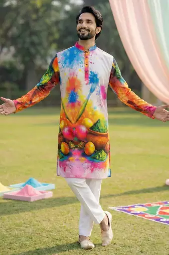 Multi cotton digital print premium designer festive wear kurta trouser set