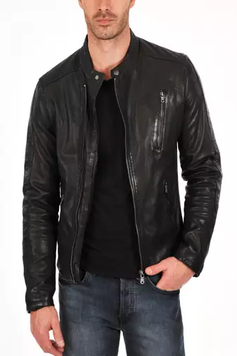 men's genuine lambskin leather biker jacket classic zip up style stylish