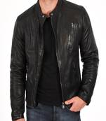 men's genuine lambskin leather biker jacket classic zip up style stylish