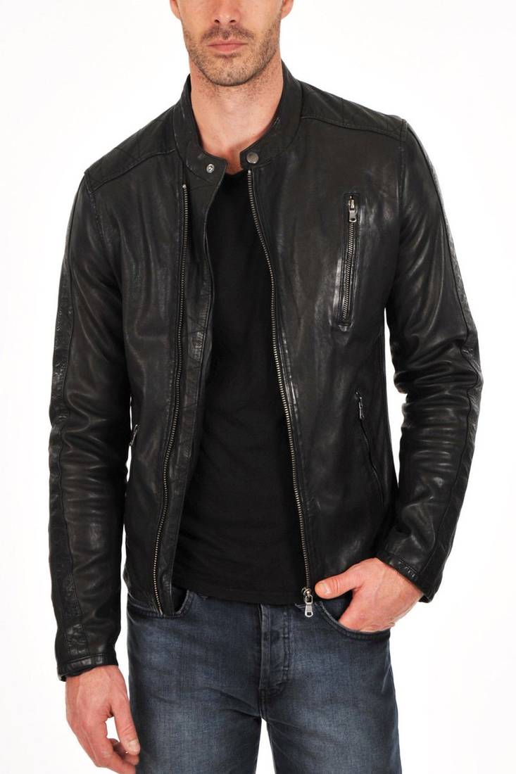 Men's genuine lambskin leather jacket leather moto men's slim fit leather jacket-cl-m238