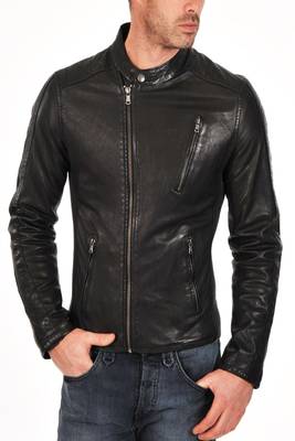 men's genuine lambskin leather biker jacket classic zip up style stylish 3