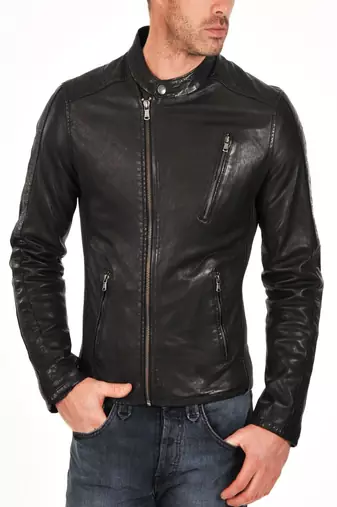 men's genuine lambskin leather biker jacket classic zip up style stylish