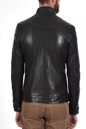 men's genuine lambskin leather biker jacket classic zip up style authentic