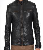 men's genuine lambskin leather biker jacket classic zip up style authentic