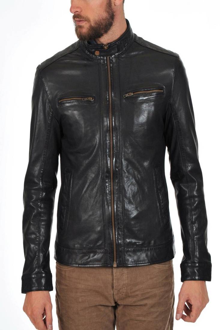 Men's genuine lambskin leather jacket leather moto men's slim fit leather jacket-cl-m239