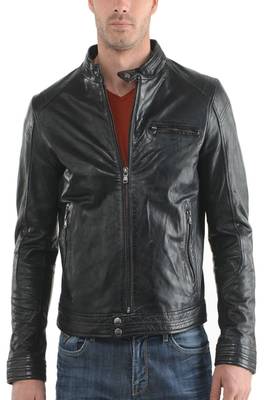 men's genuine lambskin leather biker jacket classic zip up style superior 2