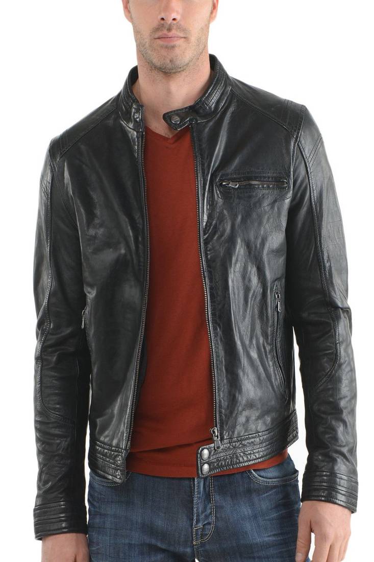 Men's genuine lambskin leather jacket leather moto men's slim fit leather jacket-cl-m241