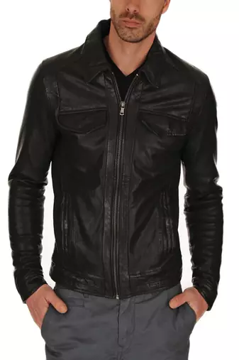men's genuine lambskin leather biker jacket classic zip up style refined
