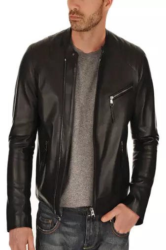 men's genuine lambskin leather biker jacket classic zip up style elegant