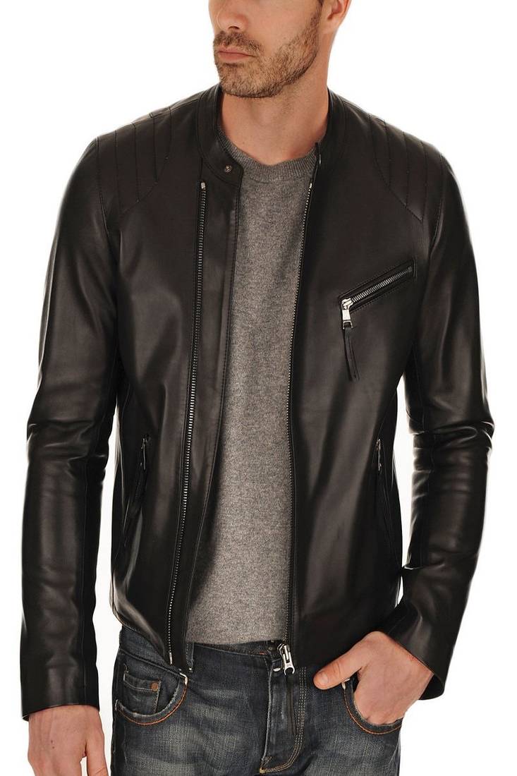 Men's genuine lambskin leather jacket leather moto men's slim fit leather jacket-cl-m243