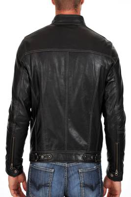men's genuine lambskin leather biker jacket classic zip up style sophisticated 2