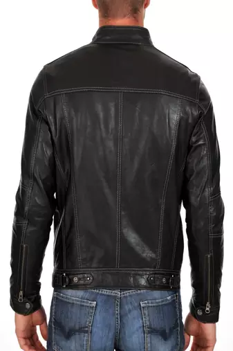 men's genuine lambskin leather biker jacket classic zip up style sophisticated