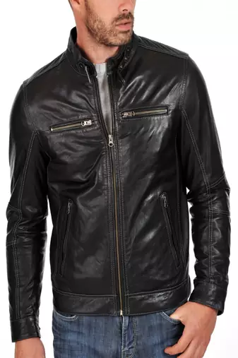 men's genuine lambskin leather biker jacket classic zip up style sophisticated