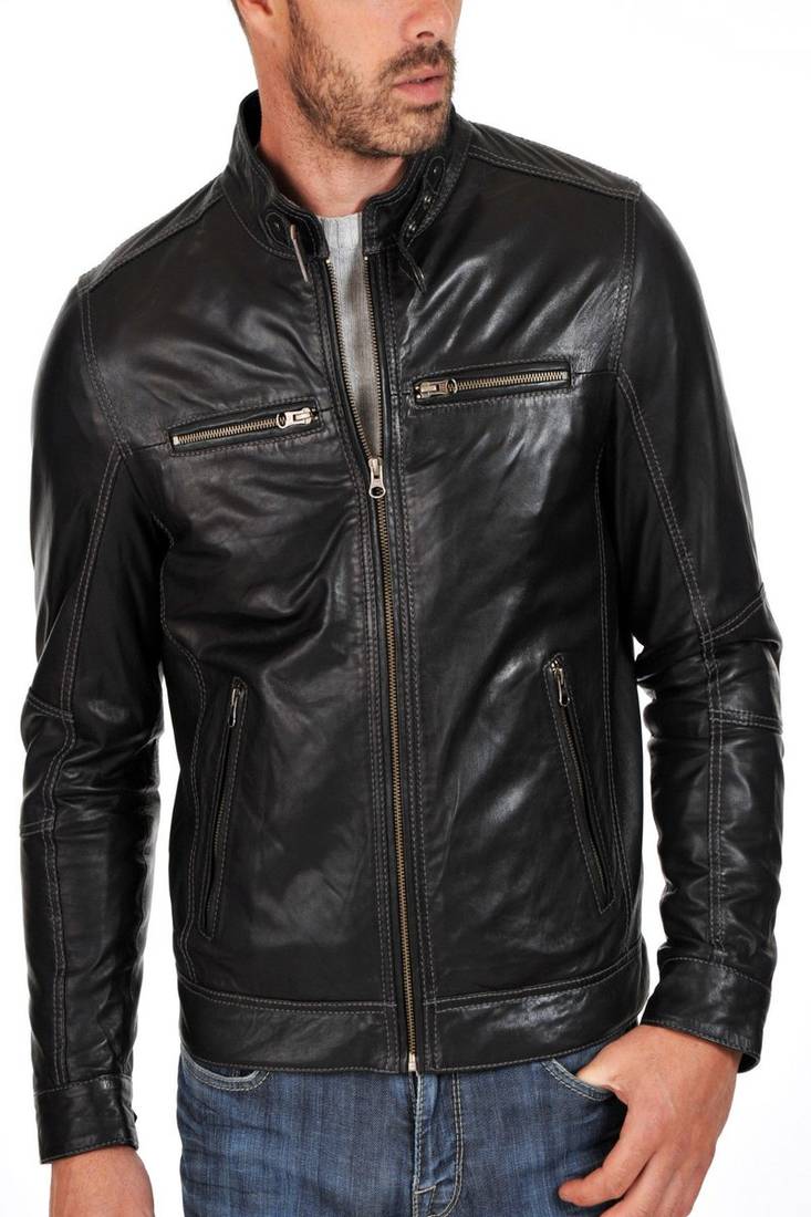 Men's genuine lambskin leather jacket leather moto men's slim fit leather jacket-cl-m244