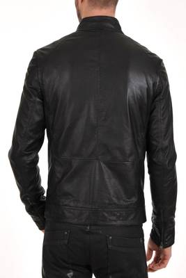 men's genuine lambskin leather biker jacket classic zip up style classic 2