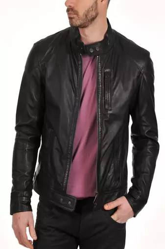 men's genuine lambskin leather biker jacket classic zip up style classic