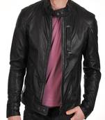 men's genuine lambskin leather biker jacket classic zip up style classic