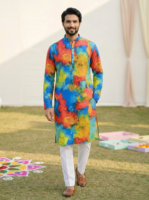Multi cotton digital print premium designer festive wear kurta trouser set 4