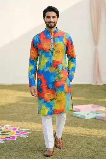 Multi cotton digital print premium designer festive wear kurta trouser set