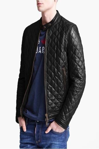 Men's genuine lambskin leather jacket full quilted style  men's leather jacket-cl-m246