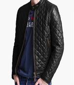Men's genuine lambskin leather jacket full quilted style  men's leather jacket-cl-m246