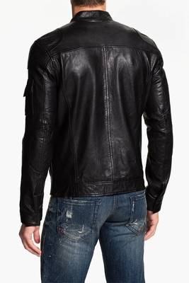 men's genuine lambskin leather biker jacket classic zip up style versatile 2