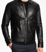 men's genuine lambskin leather biker jacket classic zip up style versatile