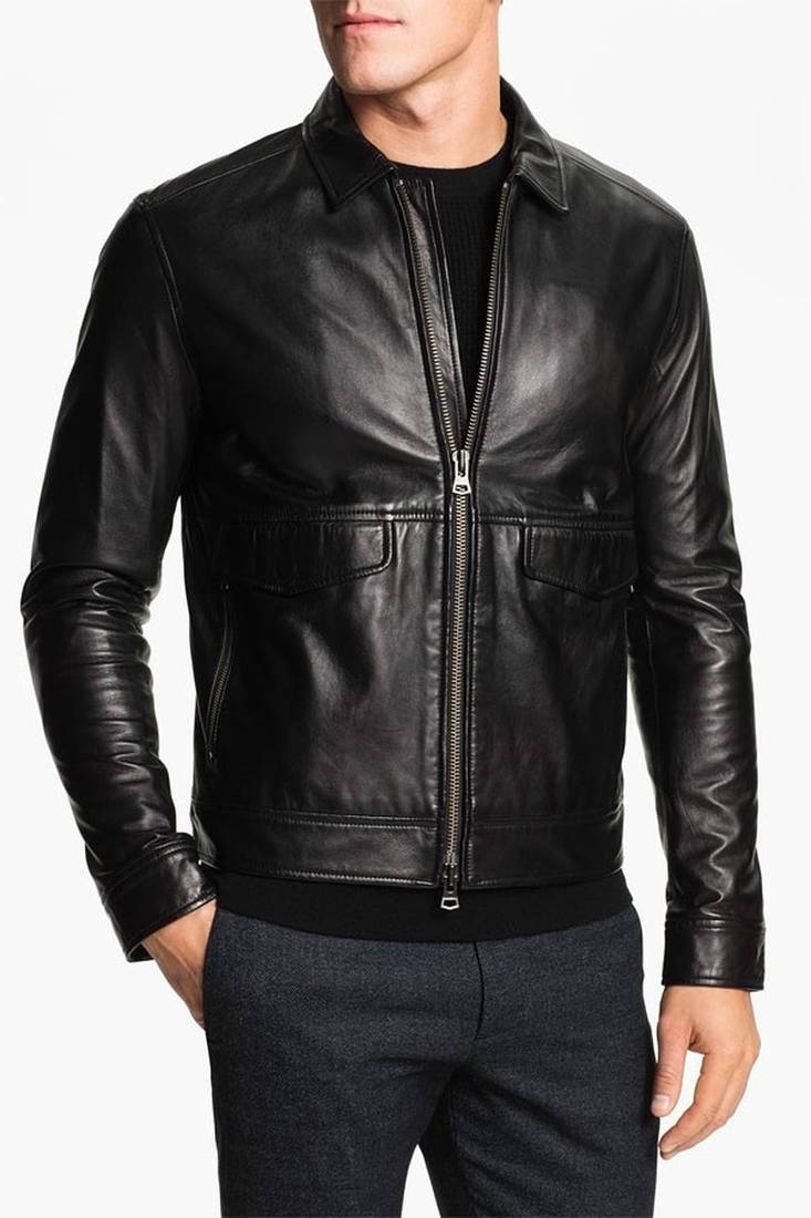 Men's genuine lambskin leather jacket leather moto men's slim fit leather jacket-cl-m247