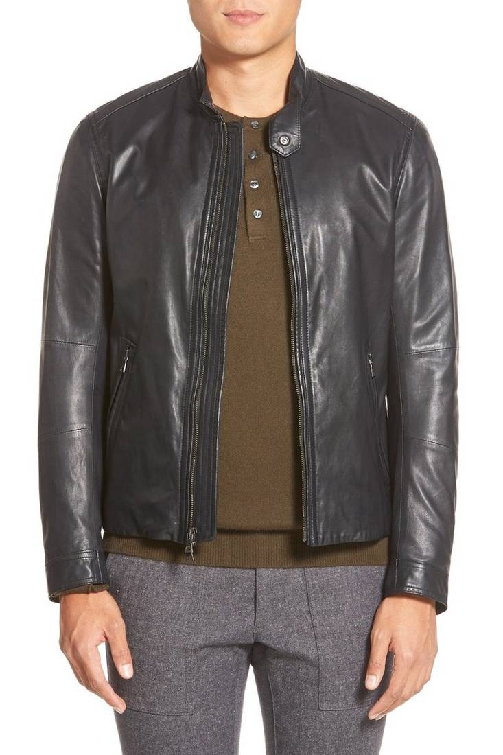 Men's genuine lambskin leather jacket leather moto men's slim fit leather jacket-cl-m248