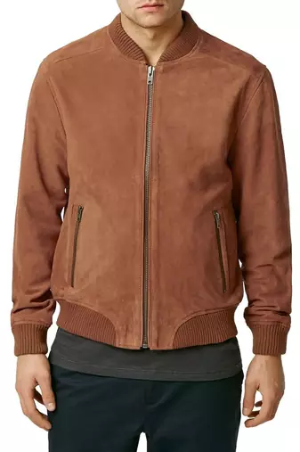 men's genuine suede leather jacket classic zip up style