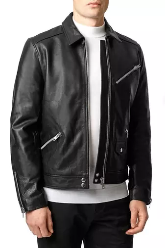 men's genuine lambskin leather biker jacket classic zip up style deluxe