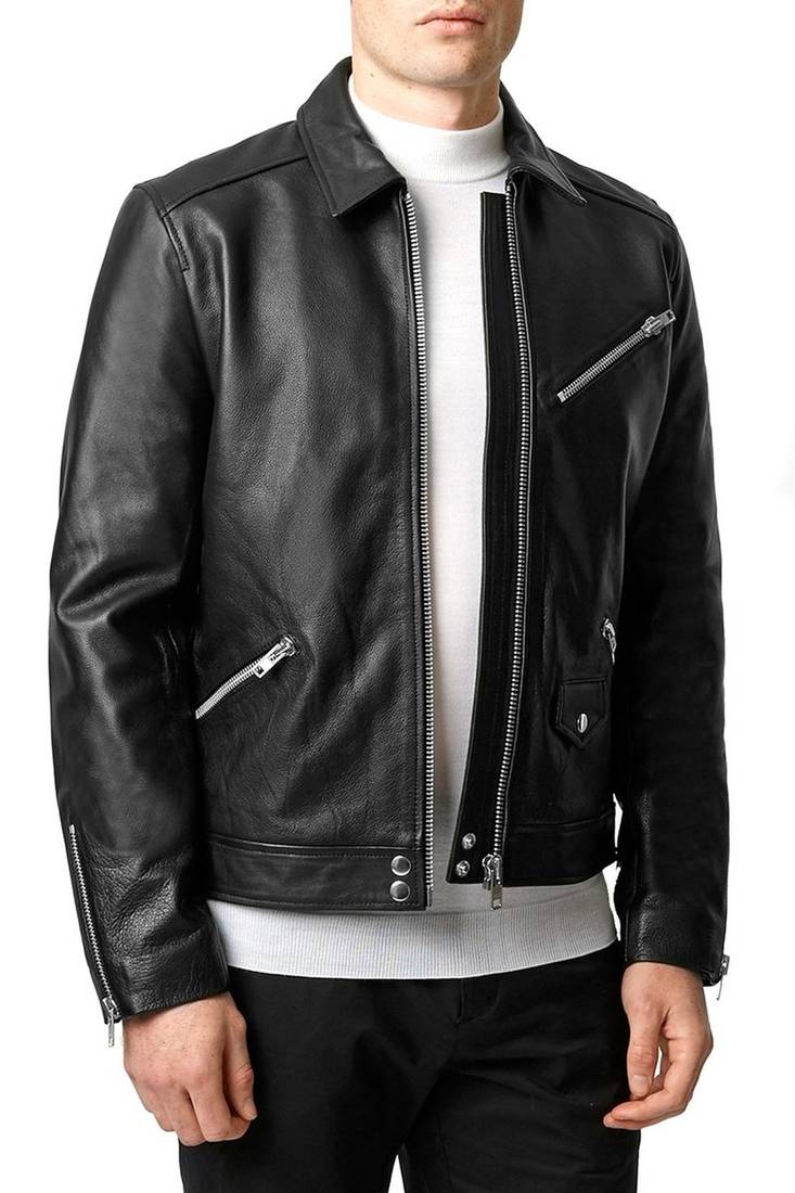 Men's genuine lambskin leather jacket leather moto men's slim fit leather jacket-cl-m252